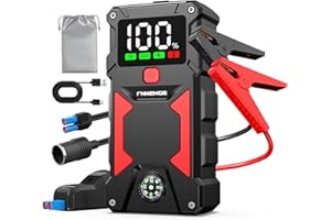 FNNEMGE Booster Batterie 5000A 24800mAh Jump Starter (jusqu'à Tout Le Essence, Moteur Gazole 8,0L),. Jump Starter avec Port de Charge USB, lumière LED, HD Écran Large.Adaptateur de Sortie EC-5.