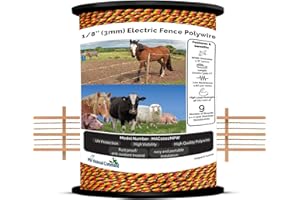 My Animal Command 3mm(1/8In) Thick Solar Powered Polywire Electric Fence 1000m/3280 Ft Length for Containment of Livestock, Horses, Deers, Bears, Farm Animals, Gardens, Pets,Animal farm Wire