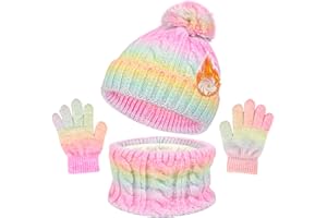 YAQUEKOU Kinder Wintermütze Schal Handschuhe Set Warme Strickmütze mit Fleece Gefüttert für Mädchen Jungen 5-14 Jahre, Winter Beanie Hut Handschuhe Set Bekleidung