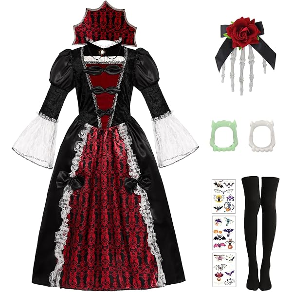 Robe De Vampire Pour Fille – Style Gothique Victorien Noir Et Rouge – Parfaite Pour Halloween Et Carnaval - 9