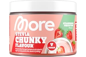 ‎MORE NUTRITION MORE Stevia Chunky Flavour, Strawberry Perfection, 150 g, vegan, Geschmackspulver zum Süßen, ohne viel Zucker und Kalorien, mit Inulin und Laktase - made in Germany