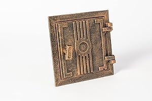 SEZAM Revisionstür für Öfen aus Gusseisen 17 x 3,5 x 17 cm, Kamintür - Klappe - Räumungstür, für Backöfen, Feueröfen & Kamine - kupferfarben bemalt