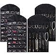 Ezigoo 2 Pack Hanging Jewellery Organiser Large Double Sided Black Jewelry Organiser- Jewellery Hanger Jewellery Holder, Earring Holder All In One, Wardrobe Storage Organiser