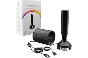 DEKO Antenna TV Interna DVB-T2 Amplificata con Base Magnetica, 28dB, 360° Ricezione, Supporta Canali HD 4K/1080P, Cavo Coassiale da 5M, per Smart TV e Ricevitori DVBT2