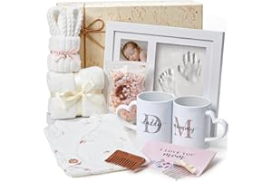 TUZT Bebe Naissance Cadeau Future Parents, Kit Empreinte Bebe & Mugs pour Futures Mamans Papa & Barboteuse & Serviettes de Bain & SPA Set, Fille Garcon Baby Shower Bapteme Cadeaux Nouveaux Parents