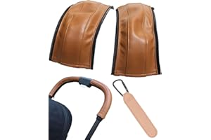 KEMUZ 2 Stück Kinderwagen Griffbezug, Baby Kinderwagen Griff Abdeckung, Baby Kinderwagen Griff PU Leder Schutzhülle, Armlehne Schutzhülle Staubdicht,Wird mit 1 Kinderwagenhaken geliefert