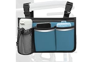 SHIFANQI Wheelchair Bag, Walker Bag, Armrest Organizer Pouch with Cup Holder Attachment and Reflective Strip, Accessories for Most Wheelchairs, Walkers, Rollators (Sea Blue)