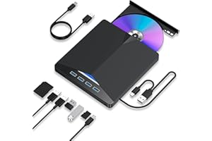 Zingle 7 in1 External CD DVD Drive, USB 3.0 Type A & C,Portable CD/DVD RW ROM Burner Rewriter with SD TF & 4 USB Ports,Gaming,Music,Slim Optical DVD Player for Laptop Macbook Pro Air PC iMac Windows