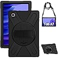 Gerutek Samsung Galaxy Tab A7 10.4" Case - Heavy Duty Shockproof Rugged Tablet Case with 360 Rotatable Kickstand/Hand Strap Cover, Black