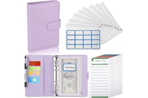 Classeur A6 Budget Enveloppe, Classeur Budget Set, Classeur Pour Budget avec 8 Porte Documents, 12 Feuilles de Budget et Autocollants D'étiquettes Pour Budget Planner, Agenda (Violet)