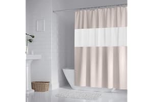 DUFU Shower Curtain for Bath Tub and Shower Stall, Shower Curtains Waterproof Resistant, Washable Polyester 180x200 cm Bath Curtains with Rustproof Hooks (Beige)