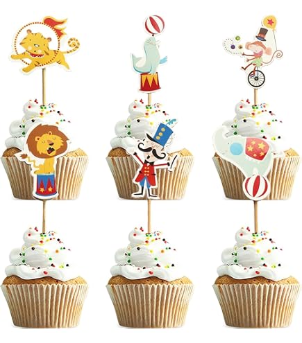 Toppers per torta del circo Animali del circo del clown Leone Elefante Scimmia per bambini Decorazioni per torte per feste di felice 1° compleanno Tema colorato  15
