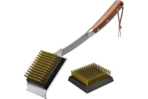 ENLOY Grill Brush and Scraper for Grill, 17 Inch Grill Brush for Outdoor Grill, Extended Rosewood Handle and 2 Interchangeable Copper Wire Brush Heads, Grill Cleaning Brush, BBQ Accessories for the