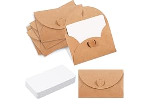 ALTcompluser 40 Stück Kraftpapier Umschläge mit 40 Blanko Papier Karten, Klein Briefumschlag mit Herz Verschluss, 10.5x7cm Mini Kraftpapier Briefumschläge für Dankeskarten Einladung Geburtstagskarten