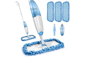 Microfibre Spray Mop for Floor Cleaning, TINA&TONY Hardwood Floor Mop Spray Dry Wet Mop with 3 Reusable Mop Pads & Refillable Bottle, Kitchen Dust Cleaning Mop for Hardwood Laminate Tile Floors, Blue