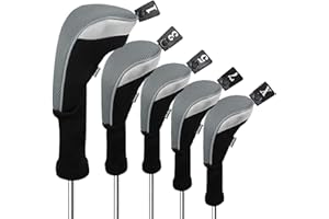 Andux Set di 5 copri testa in legno per driver da golf, 460 cc, con collo lungo e targhette intercambiabili