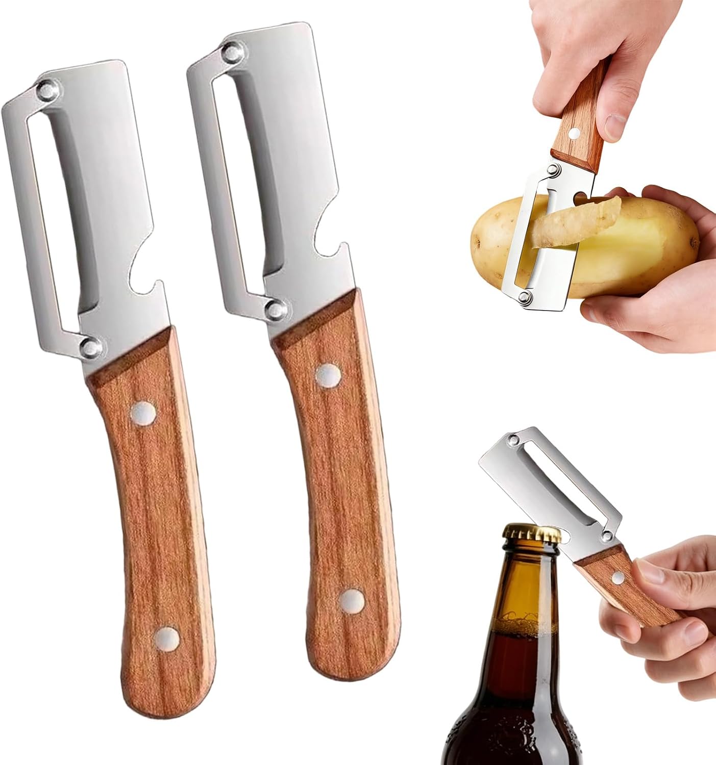 2 Piezas Pelador Verduras Multifunción, Pelador de verduras multifunción 2 en 1, Pelador Multifuncional con Abrebotellas, para verduras, frutas (2pcs)