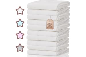 NatureMark Zestaw 10 pieluszek muślinowych dla niemowląt – 100% bawełna – Miękkie i chłonne ściereczki do karmienia i pielęgnacji dziecka, pieluszki i śliniaczki, 70x70 cm, Białe