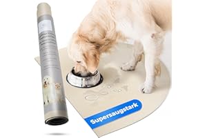 Miggo® Saugfähige Premium Napfunterlage Katze und Hund Halbrund 50x80 cm Beige Futtermatte, Futterunterlage Hundenapf, Fressnapf Katze, rutschfeste Unterlage, Für Futter, Wasser, Brunnen Kunstleder XL