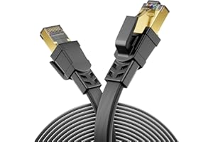 deleyCON 1m CAT8.1 Płaski Kabel LAN Kabel Sieciowy Przewód Miedziany 40 Gbit 2000 MHz Kabel Krosowy Kabel Gigabit Ethernet Wtyczka RJ45 Kabel LAN DSL CAT.8 - Czarny
