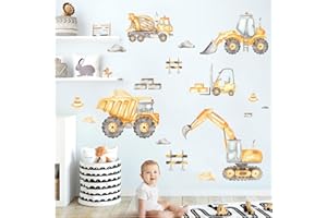 Grandora Naklejki na Ścianę, Naklejka Ścienna Zestaw Koparek, Tatuaż Ścienny Pokój Dziecięcy Chłopcy Pojazdy, Pokój Niemowlęcy Dekoracja Ścienna Plac Budowy DL965-4