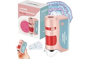 LAKWAR 60x-120x mini mikroskop kieszonkowy dla dzieci dorosłych, przenośny mikroskop ręczny z 5 szkiełkami mikroskopowymi, miniskop dla dzieci dorosłych laboratorium naukowe