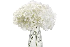 HNVNER Lot de 6 Hortensia Artificielle avec Tige, Fleurs Blanche Artificielles en Soie pour Mariage, Decoration Maison, Centre de Table Fleur