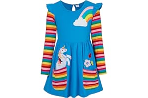 SFreeBo Vestito Bambina Unicorno Arcobaleno Vestiti Bambina Maniche Lunghe Ricami Stampati Abito Bambina 3-8 Anni