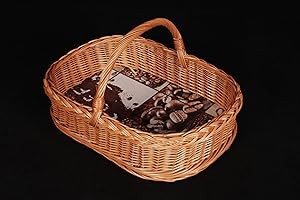 RATTAN-PETRAK Tablettkorb mit Bügelgriff, aus unbehandelter Weide, stabiler Sperrholzboden mit hochwertiger Wachstuchfolie (Kaffee)