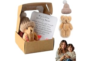 71Nmly Worry Bear Hug in a Box,A Little Pocket Bear Hug,Mini Worry Bears with Inspirational Card,Handmade Mini Plush Teddy Bears in Box,Bears Doll,Positive Gifts for Kids,Friends(1 PCS)