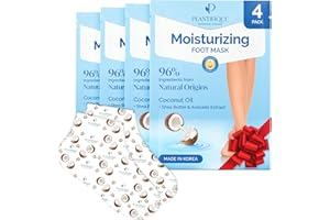 Plantifique Hydrating Foot Mask Socks – 4 Pairs with Shea Butter for Soft Heels, Deep Moisturizing & Repairing Dry, Rough Skin – Korean Skincare & Foot Care Gift