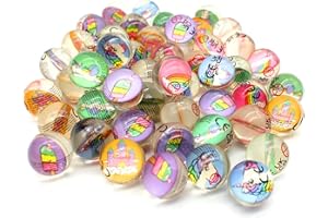 Senvianda Pack of 50 Bouncy Balls, 32 mm, Various Unicorn Motifs, Bouncy Balls for Children, Rubber Ball, Colourful Bouncy Balls for Children's Birthday, Party