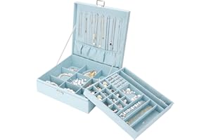 ProCase Scatole Portagioie Donna, Cofanetto Portagioielli con Esposizione a Due Strati di Gioielli e Divisorio Rimovibile per Collana e per Orecchini Bracciali Anelli Orologi, Regalo -Blu