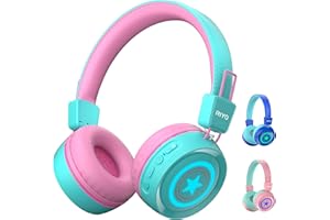 riyo Bluetooth Kopfhörer Kinder, Kinderkopfhörer LED mit MIC Bluetooth-Kopfhörer für Kinder mit bunten LED-Leuchten V5.0 Kabelloser On-Ear-Kopfhörer Max Lautstärke 92 dB Faltbarer kopfhörer (Grün)