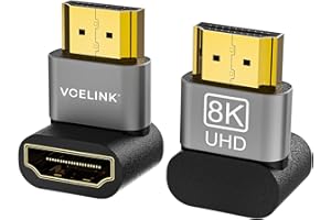 VCELINK 8K HDMI Winkelstecker, 90 und 270 Grad Adapter mit 8K@60Hz 4K@120Hz,HDMI 2.1 Winkel Adapter, HDR, VRR, Dolby, eARC, 3D für PS5, TV Stick, Apple TV, 2 Stück