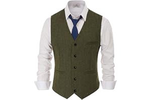 PaulJones Hombre Chaleco Slim Fit de Vestir sin Mangas con Cuello Solapa de Traje