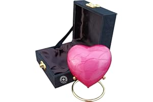 THE ANTIQUE HOUSE Urne funéraire en forme de cœur rose avec boîte noire de qualité supérieure et support en laiton – pour votre bien-aimé et vos cendres humaines et urne parfaite pour adultes et nourrissons