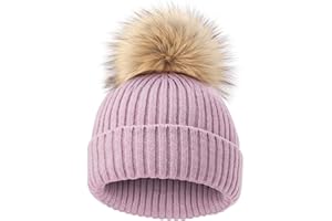 DRESHOW Gorro Bebe Invierno Gorro Lana Niño Sombreros Unisex de Punto Suave para Niños y Niñas con Pompón Bonito Gorros Cálidos para Niños de 3 meses - 8 años