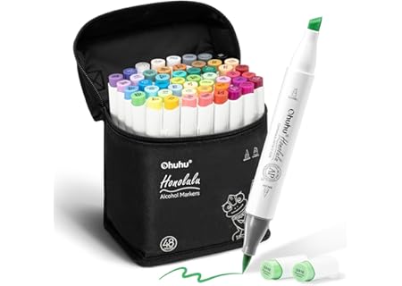 Ohuhu Alkoholmarker 48 Färger, Dubbelspets Borste & Mejselspets Lämplig för Studenter och vuxen för - Amazon Deal & Rabatt