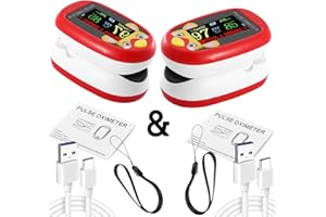 TP TRADEPROVIDER Pediatric Pulse Oximeter (Pack of 2) Heart Rate Detection Stats Monitor Kids Finger Blood Oxygen Saturation Monitoring NHS Children SpO2 Levels TFT Lanyard & USB (Red Kids Pulse Oximeter x2)