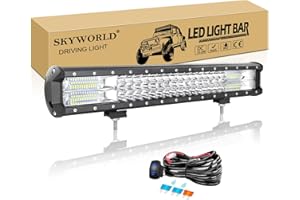 SKYWORLD Barre LED 50 cm 20 Pouces 288W Avec Faisceau de Câblage - Rampe 12V 24V Étanche pour 4x4, Voiture, Tracteur, Camion, Quad, Véhicule, Bateau