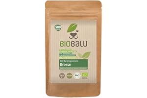 BIOBALU Bio Kresse Keimsprossen Samen 500 g - Microgreens & Sprossen Saatgut - Zur Anzucht im Sprossenglas, in der Keimschale & im Sieb - Keimsaat (Kresse)