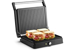 TIASTAR Tostapane Piastra 2200W XXL, Griglia Elettrica/Piastra Panini/Sandwich Maker 3-in-1, Piastre antiaderenti, Temperatura regolabile, Apertura 180°