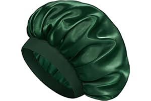 Doitory Satin Silk Bonnet for Sleeping, Double Layer Silk Sleep Cap for Men & Women, Soft Satin Lined Bonnet for Natural & Curly Hair(Dark Green)