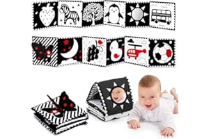 LYPSOCHAAT Kontrastbuch Baby Spielzeug 0 3 6 9 Monate, Schwarz Weiss Kontrast Spielzeug Baby Stoffbuch mit Spiegel, Baby Kontrastkarten Stoffbücher Neugeboren Babygeschenk