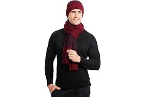 Hilmocho Uomo 3 Pezzi Cappello Sciarpa e Guanti Touch Screen Inverno Caldo Sciarpa Lunga a Maglia Guanti di Rivestimento Spessi Beanie