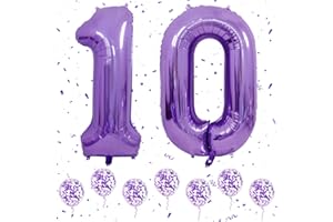 OUSUGA Luftballons Geburtstag 10 Zahl Lila, 40 Zoll Große Zahlen Helium Folie Mylar Geburtstagdeko Ballons mit 6Pcs Lila Konfetti Ballons für 10. Jungen Mädchen Jubiläum Party Geburtstag Deko