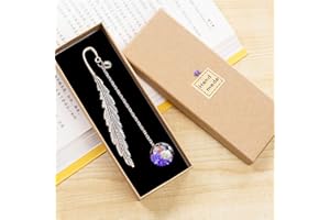 NWVUOP Handmade Metal Feather Shaped Bookmarks with Flower Specimen Pendants Book Page Marker for Reading Adults Kids Students Purple