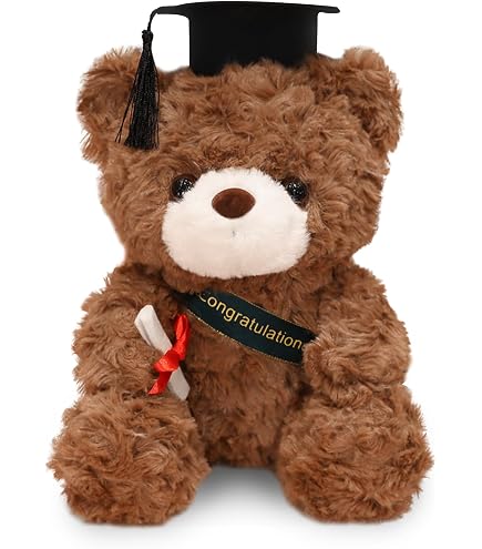 Joyesplay Ours En Peluche Diplômé 23 Cm – Avec Chapeau De Docteur, Cadeau Félicitations Baccalauréat Ou Master (Marron Clair Et Blanc)
