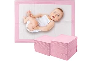 Eckerdromk 50 Stück Baby Inkontinenzunterlage Wickelunterlage Einweg, 60 × 40 cm Wickelauflage (Rosa), Hygienisch mit Superabsorber, Weich, Wasse, Atmungsaktiv, Baby Changing Mat für Unterwegs